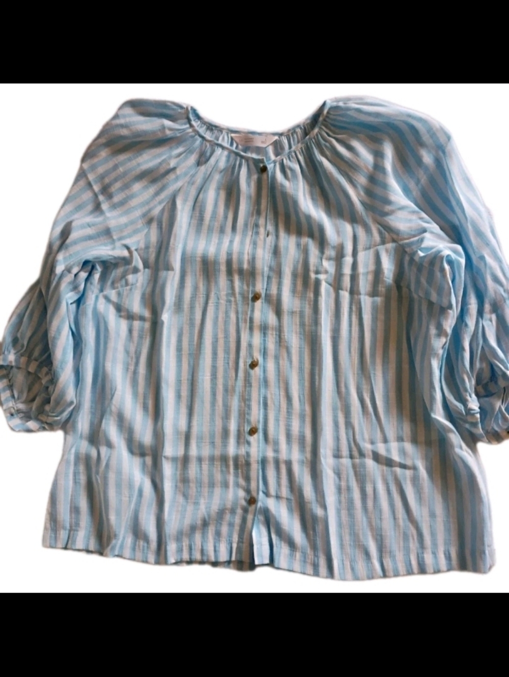 LC Lauren Conrad Light Blue Striped Blouse Rayon Blend